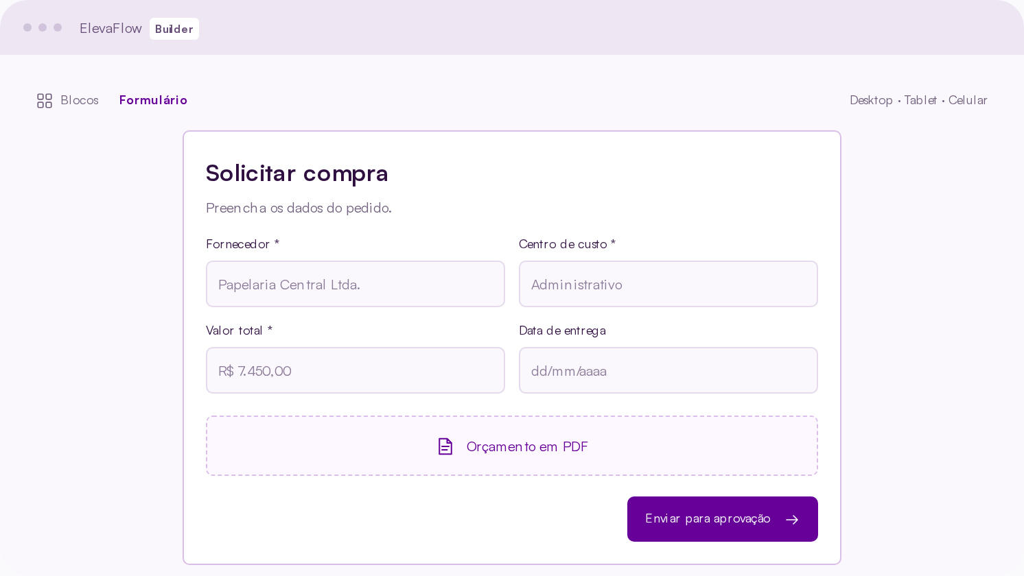 Representação ilustrativa do construtor de páginas e formulários